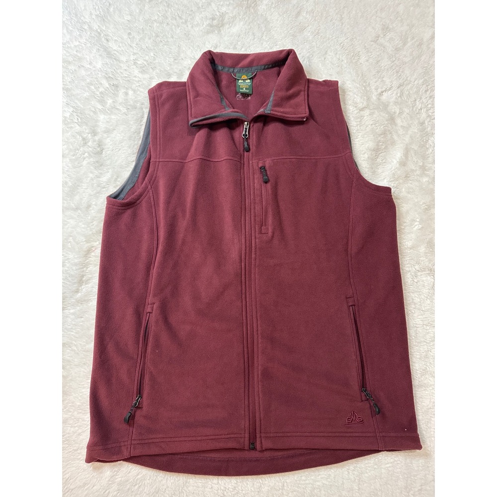 EMS Fleece Vest Mens Small Burgundy Excellent Full Zip Sleeveless Jacket